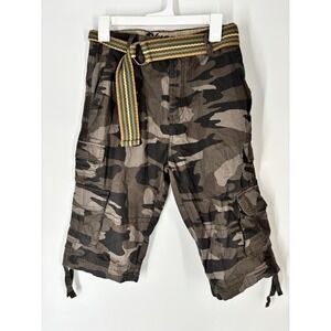 Plugg‎ Y2K Camo Cargo Shorts Womens 29 Utility Streetwear Belted Skater Unisex